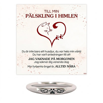 Minnesgåva – Ringen ”Min fyrbenta ängel är alltid nära” (med liten tass och vingar)